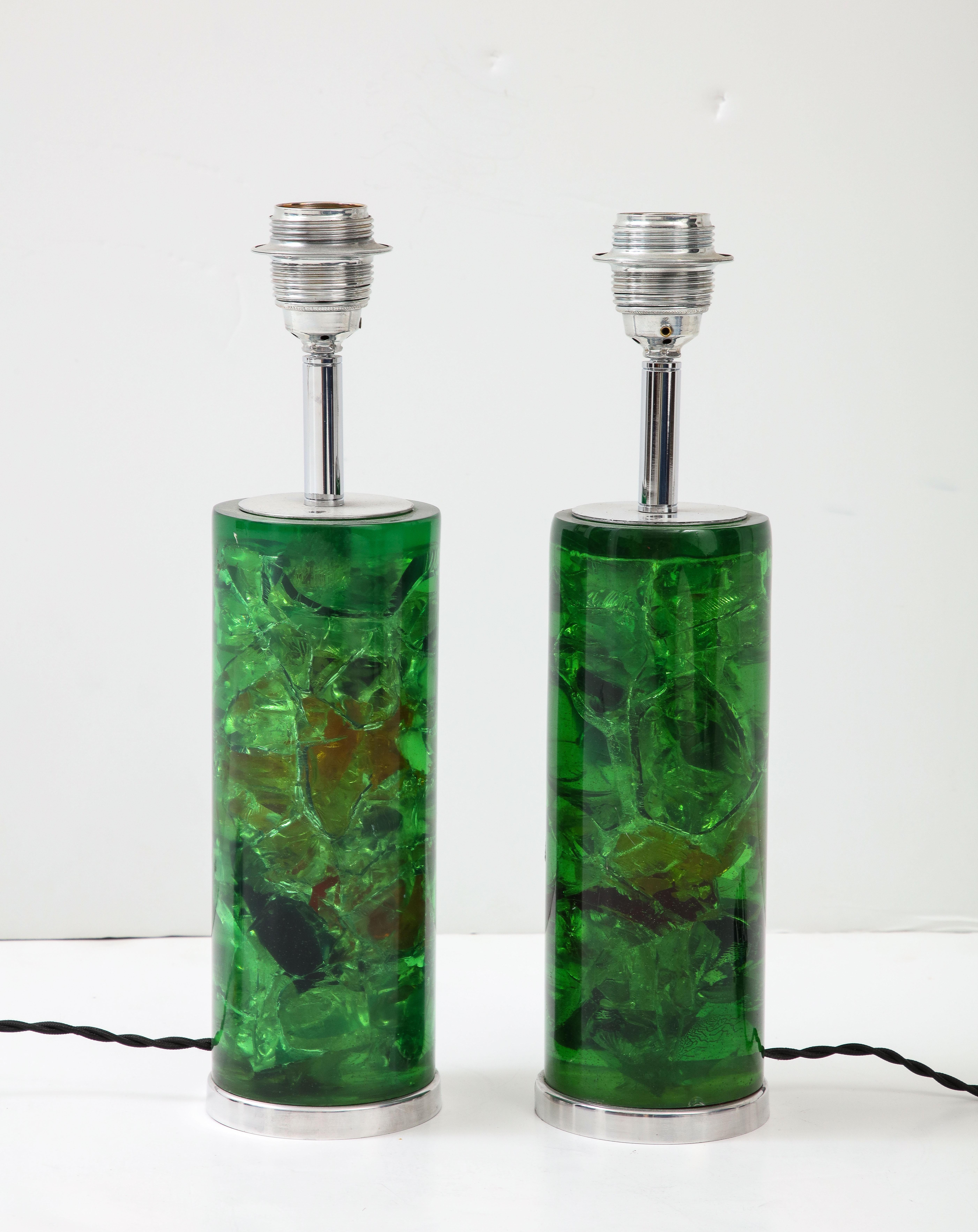 1970's Pair Crushed Ice Resin Lamps by Marie-Claude de Fouquières For Sale 2