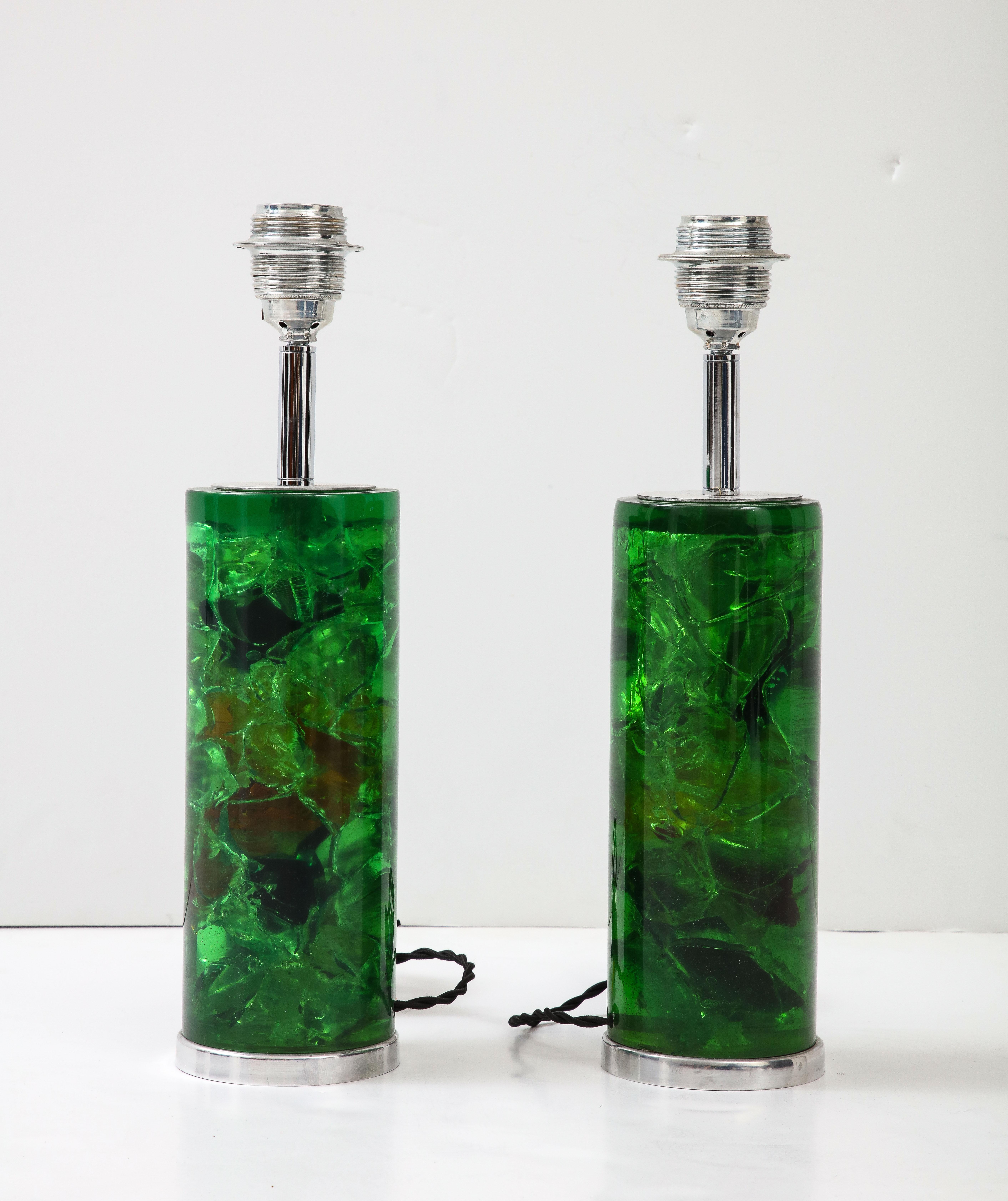 1970's Pair Crushed Ice Resin Lamps by Marie-Claude de Fouquières For Sale 4