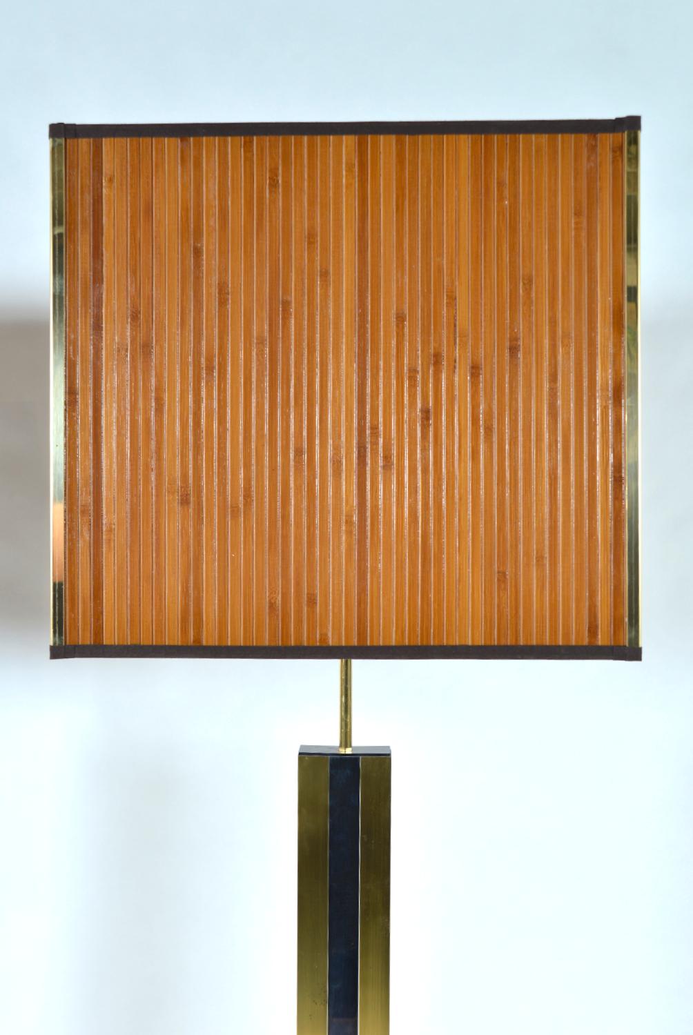 1970s Pareja Lámparas De Pie Italianas Cromo Latón Bambú Hollywood Regency en venta 3