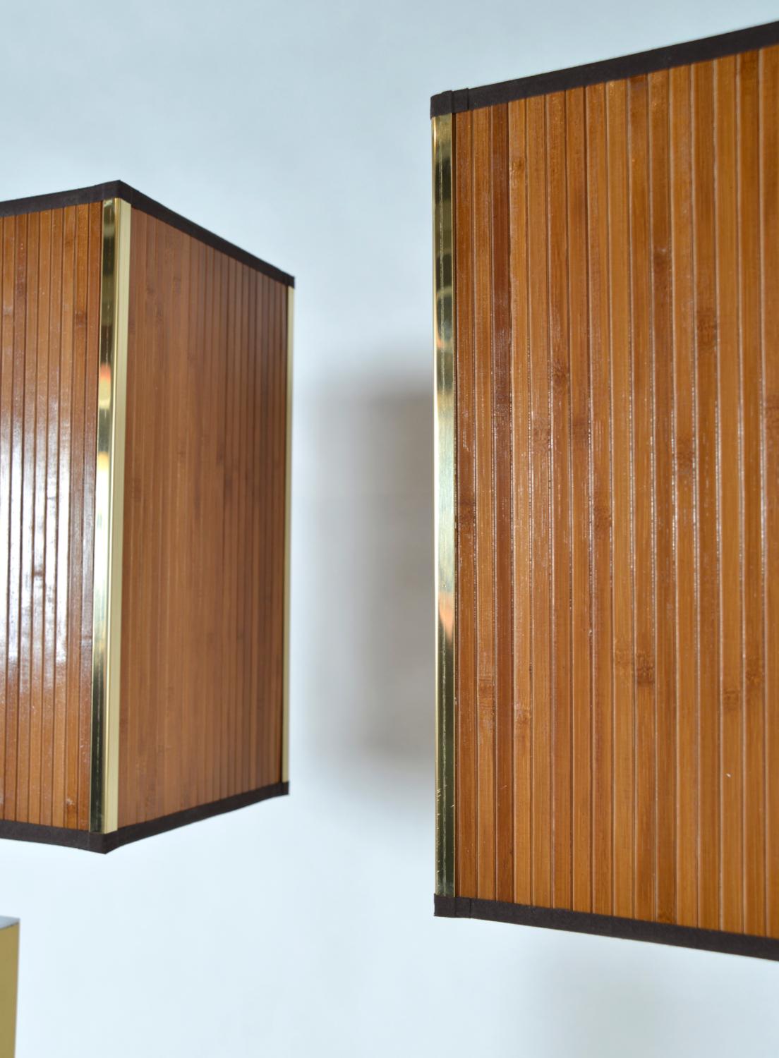 1970s Pareja Lámparas De Pie Italianas Cromo Latón Bambú Hollywood Regency en venta 4