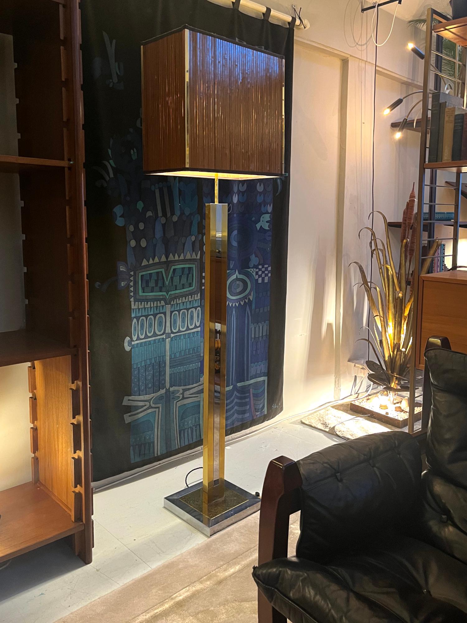 1970s Pareja Lámparas De Pie Italianas Cromo Latón Bambú Hollywood Regency en venta 13