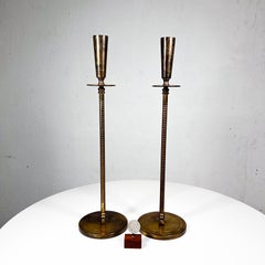 1970s Pair Japanese Shokudai Brass Candle Holder Stand