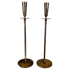 1970s Pair Japanese Shokudai Brass Candle Holder Stand