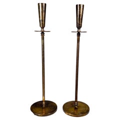 Vintage 1970s Pair Japanese Shokudai Brass Candle Holder Stand