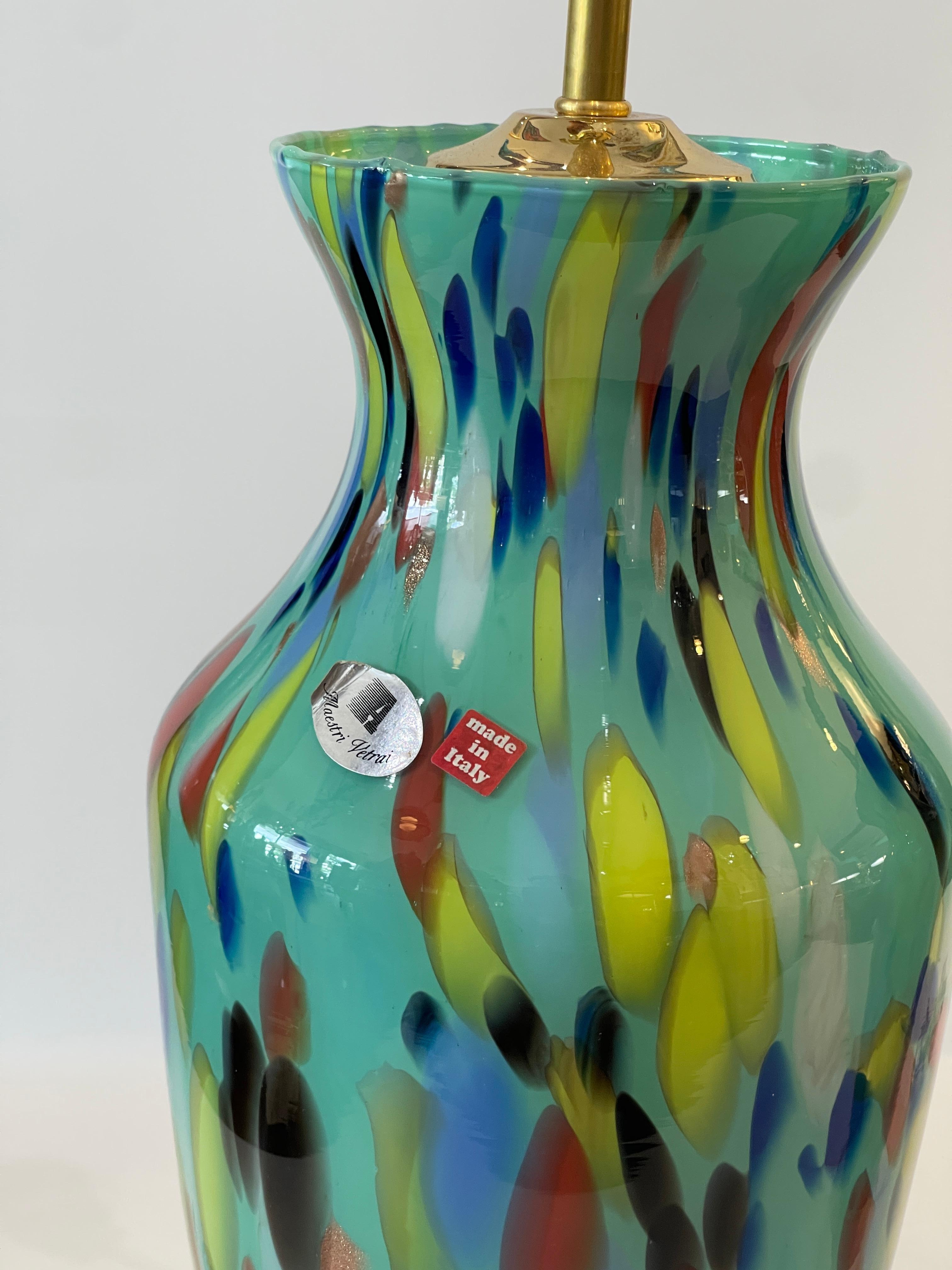 1970er Paar Murano Maestri Vetrai Green Spot Kunstglas Tischlampen, Italien im Angebot 4