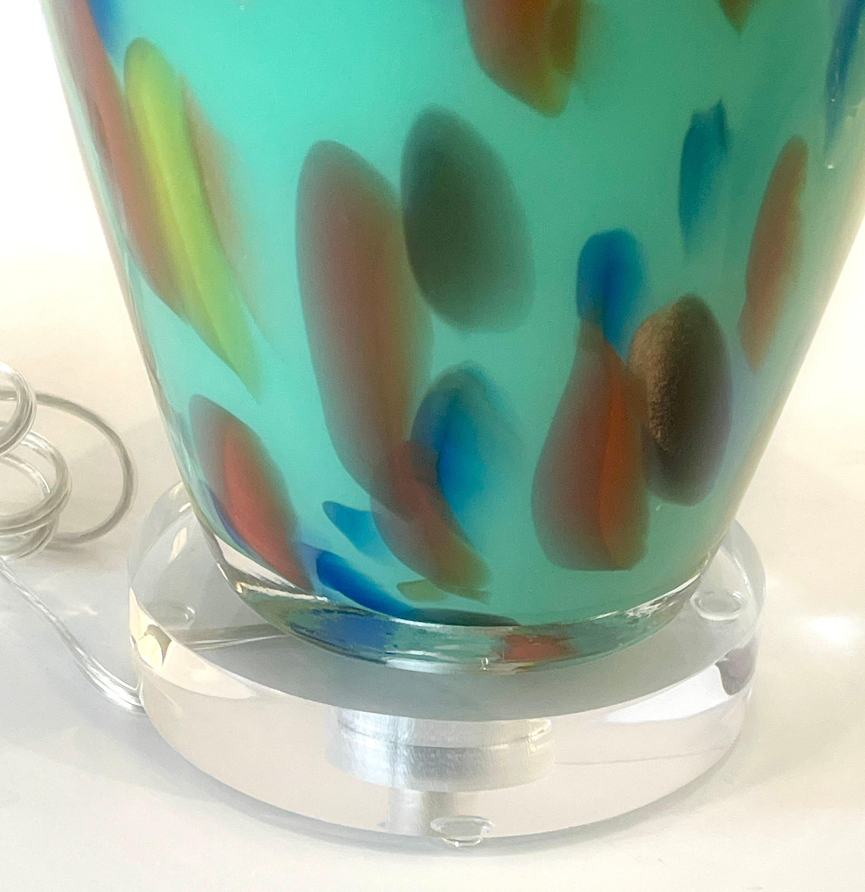 1970er Paar Murano Maestri Vetrai Green Spot Kunstglas Tischlampen, Italien im Angebot 6