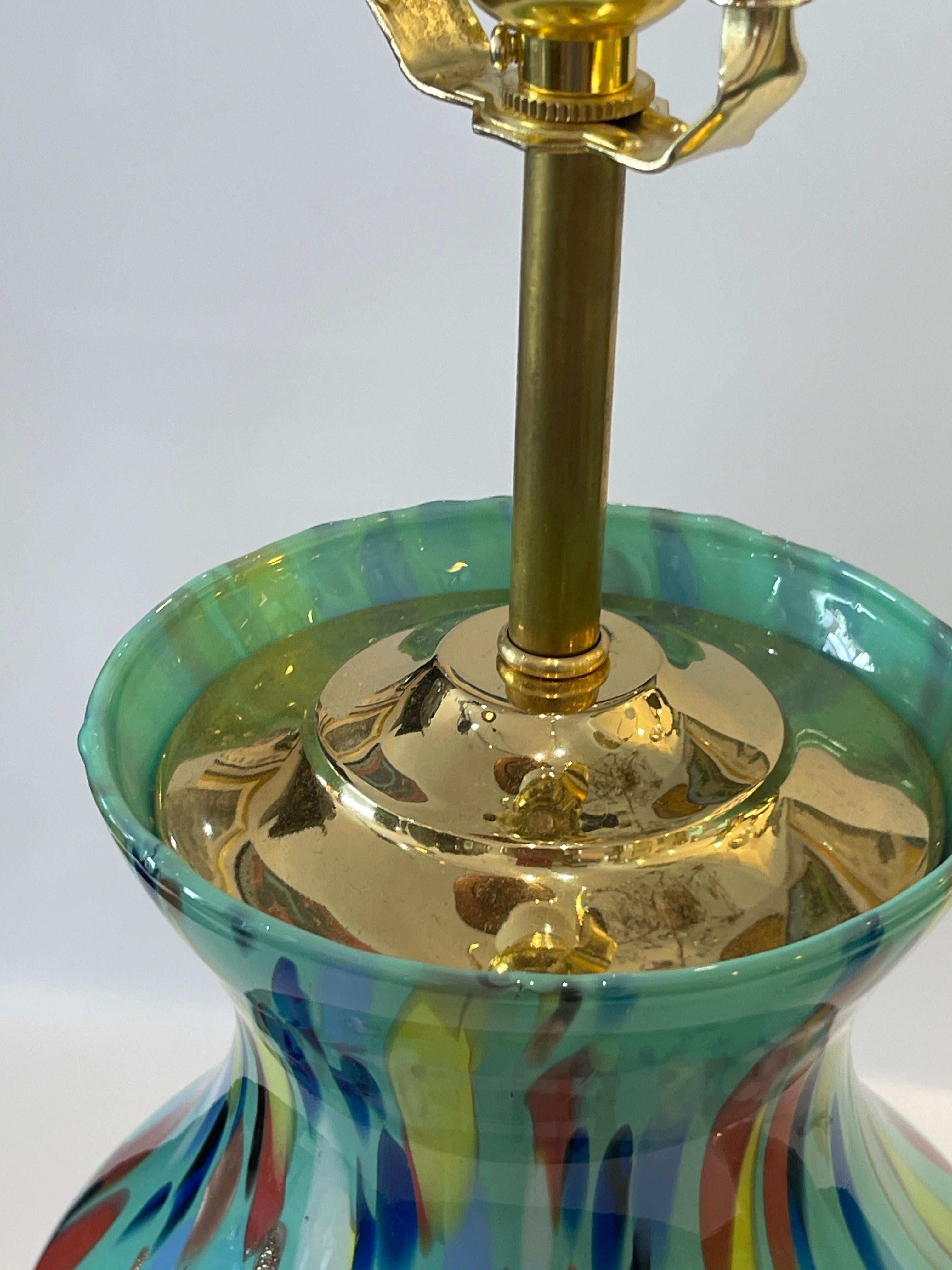 1970er Paar Murano Maestri Vetrai Green Spot Kunstglas Tischlampen, Italien (20. Jahrhundert) im Angebot