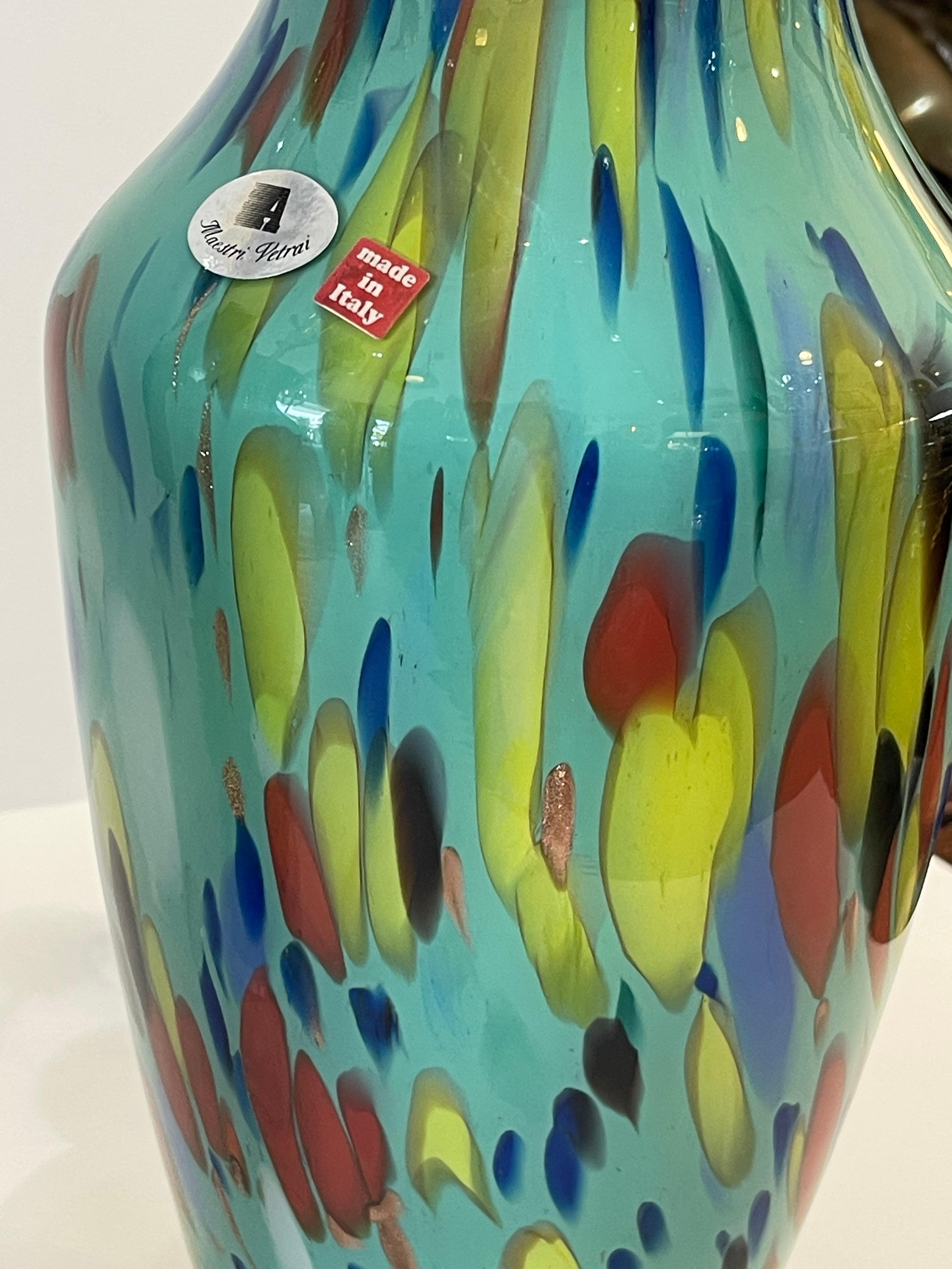 1970er Paar Murano Maestri Vetrai Green Spot Kunstglas Tischlampen, Italien (Glaskunst) im Angebot
