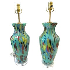 Paire de lampes de table en verre de Murano Maestri Vetrai Green Spot, Italie, années 1970