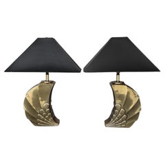 1970's Pair of Aged Brass Shell Lamps