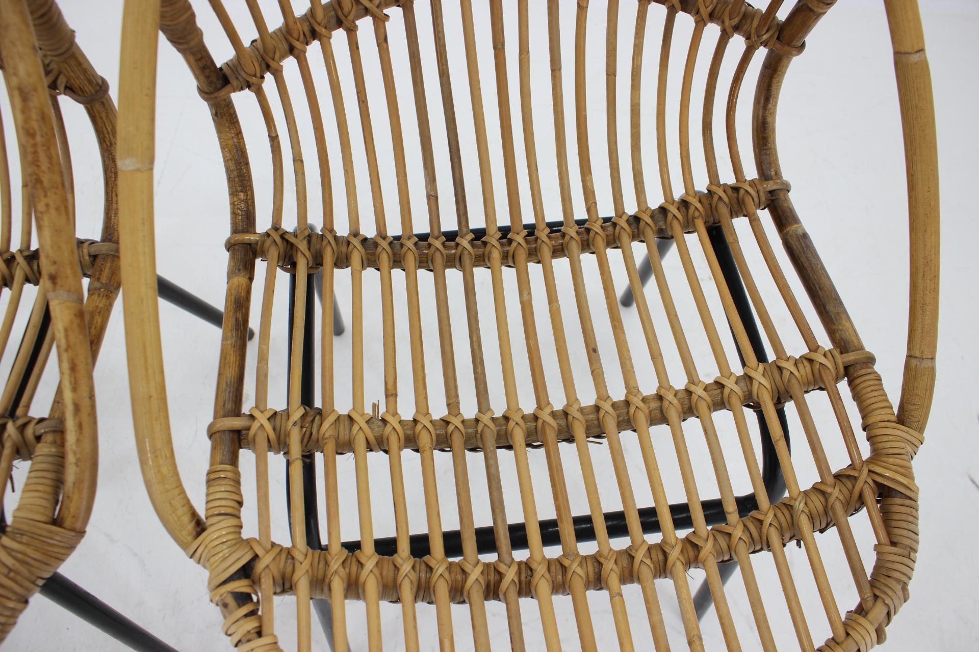 1970s Pair of Alan Fuchs Rattan and Iron Lounge Chairs, Czechoslovakia For Sale 8