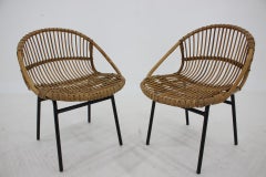 Paire de fauteuils de salon en rotin et fer Alan Fuchs des années 1970, Tchécoslovaquie