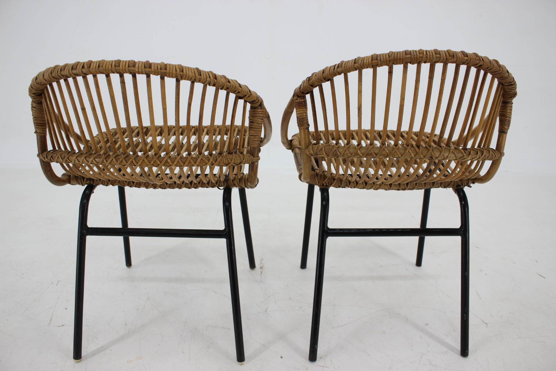 Late 20th Century 1970s Pair of Alan Fuchs Rattan and Iron Lounge Chairs, Czechoslovakia For Sale