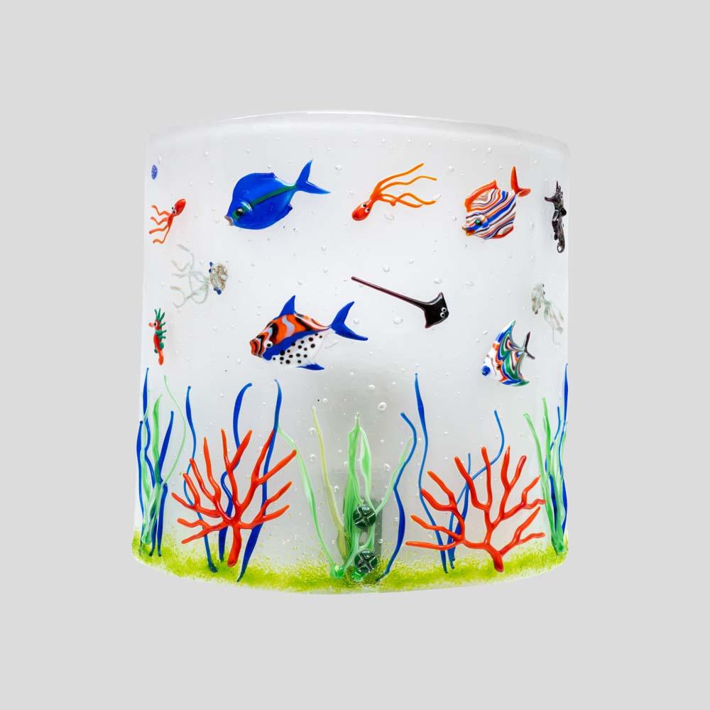 Coppia di lampade da parete per acquario degli anni '70 in vetro soffiato di Murano bianco e multicolore In condizioni buone in vendita a London, GB