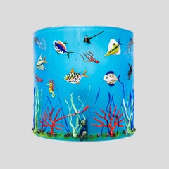1970s pair of aquarium wall lights blown Murano glass blue and multicolour