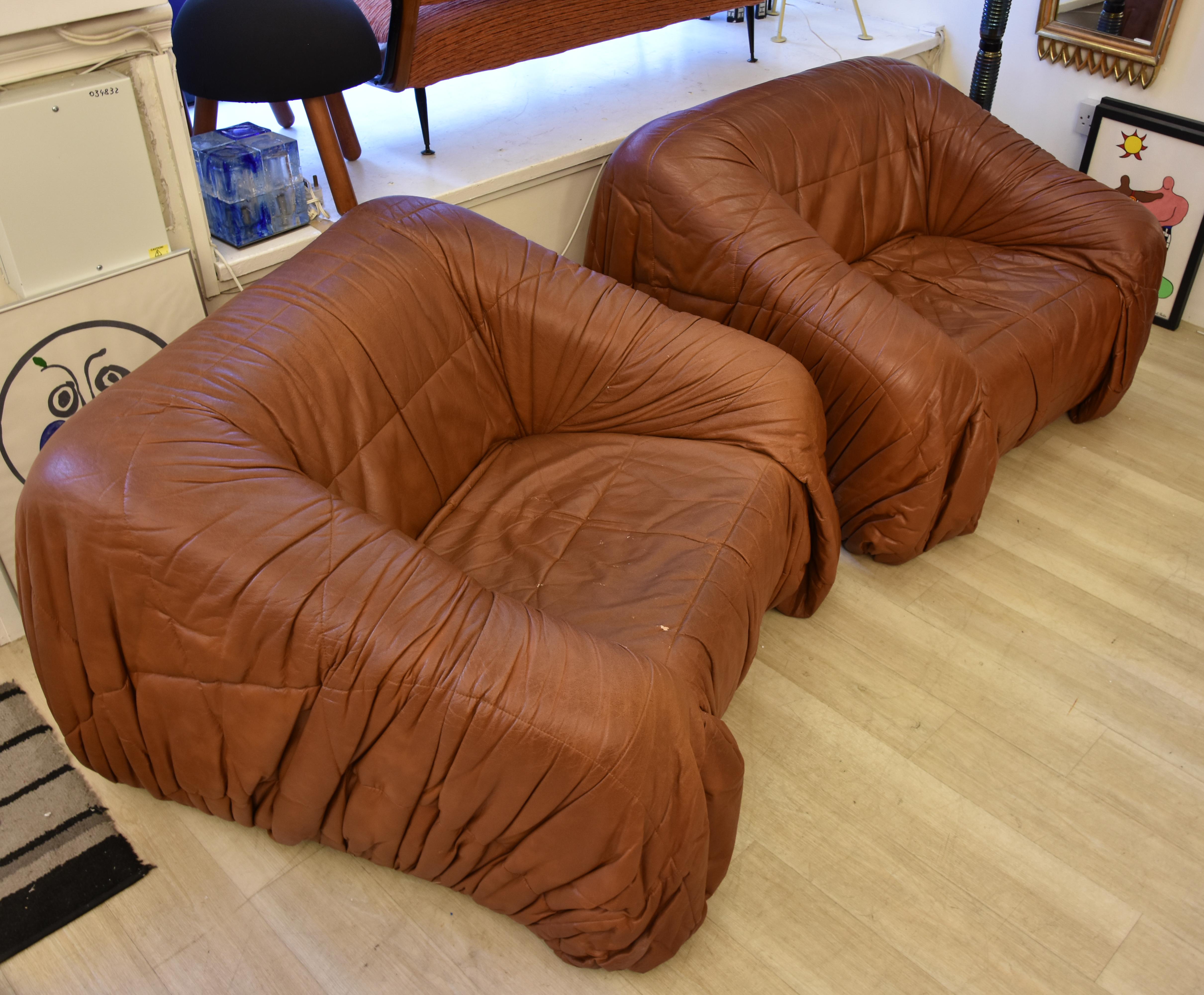 Synthetic 1970s Pair of Armchairs Piumino Italian Design Jonathan de Pas, Donato D'urbino For Sale