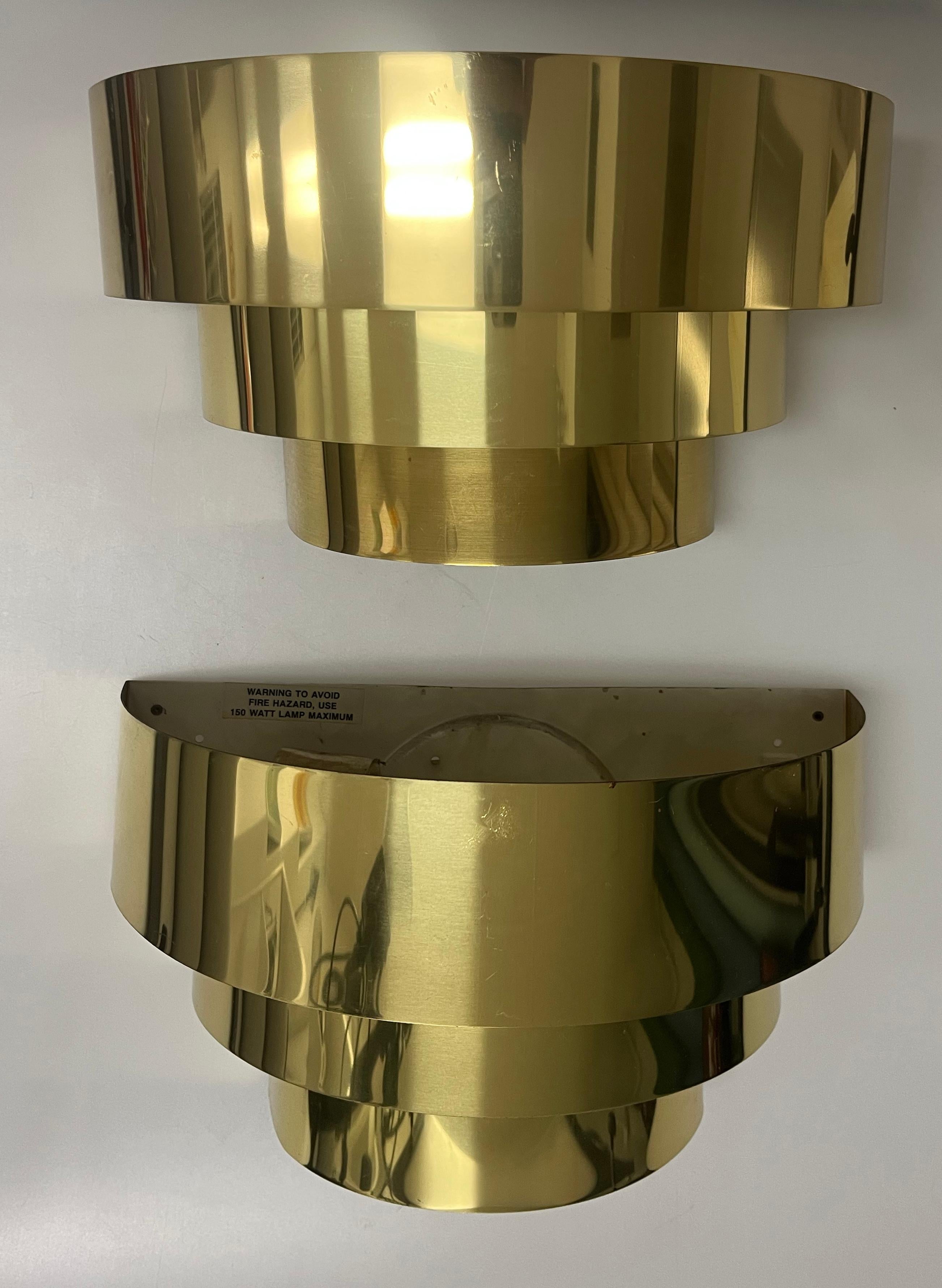 Metal 1970s Pair of Art Deco Brass Cascading Sconces in the style of Curtis Jeré