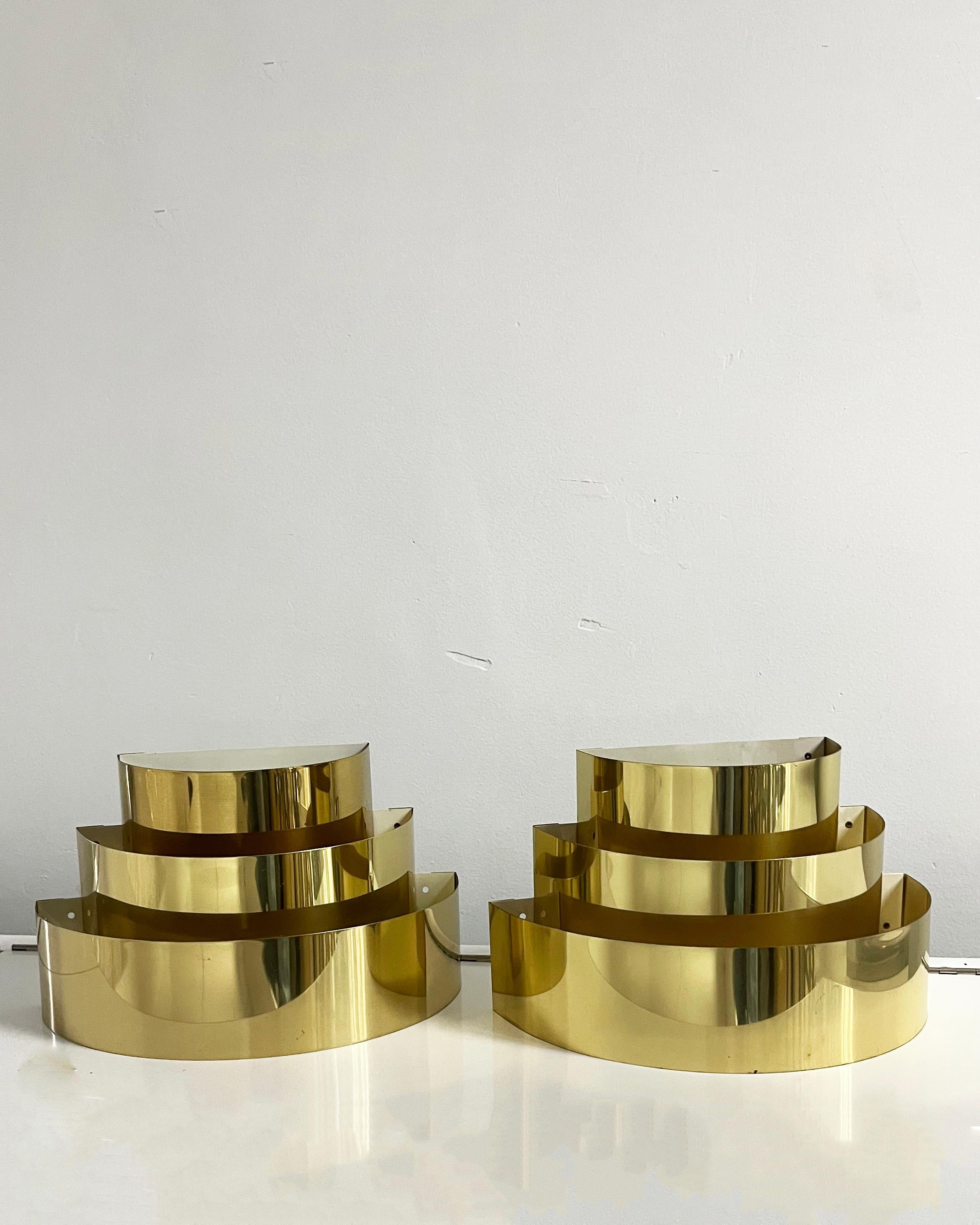 1970s Pair of Art Deco Brass Cascading Sconces in the style of Curtis Jeré 2