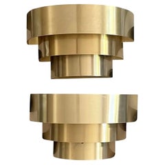 1970s Pair of Art Deco Brass Cascading Sconces in the style of Curtis Jeré