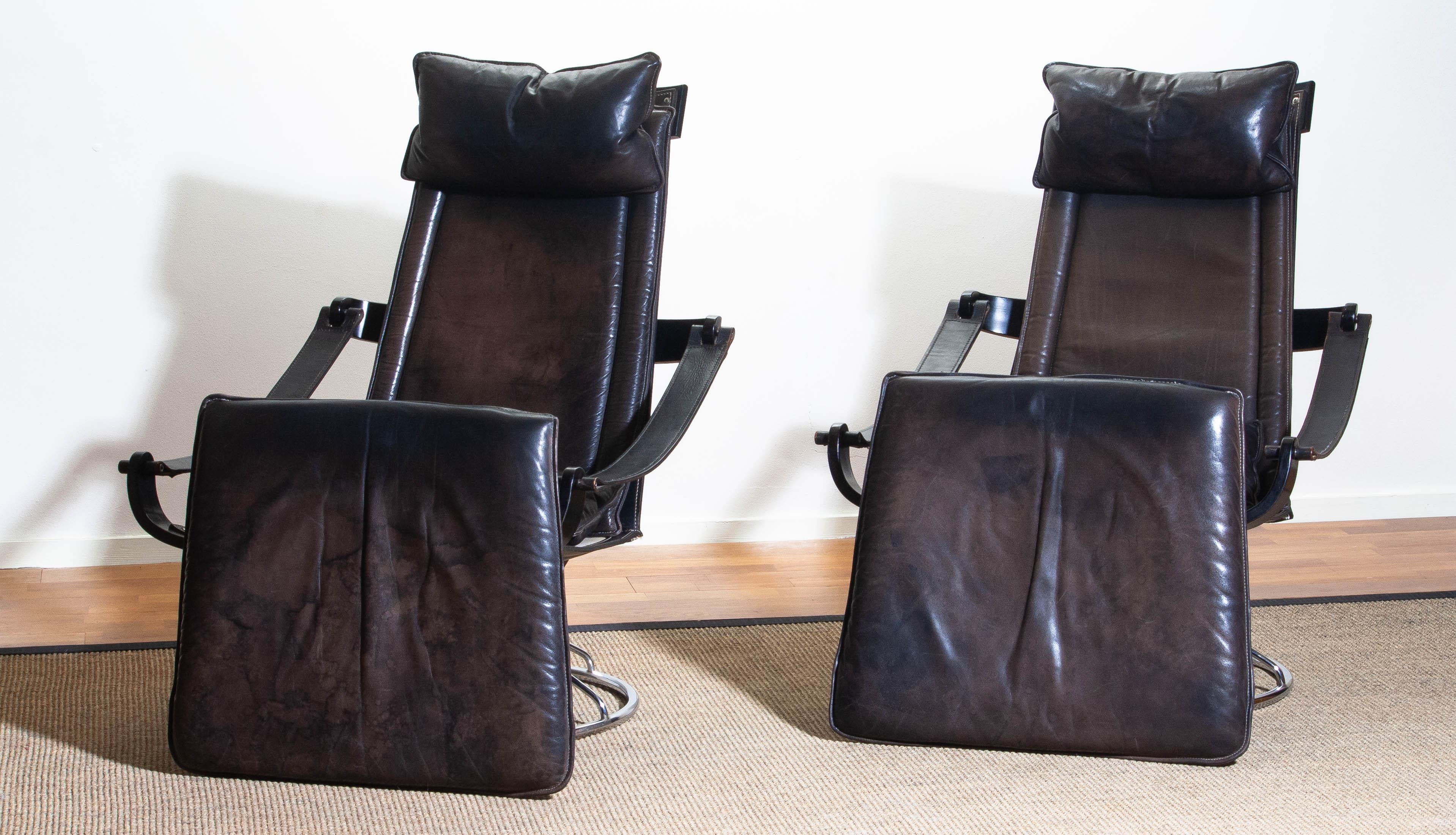 1970s, Pair of Artistic Leather Swivel Chairs by Ake Fribytter for Nelo, Sweden 13