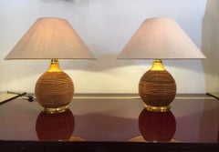 1970s Pair of Bamboo & Brass Table Lamp