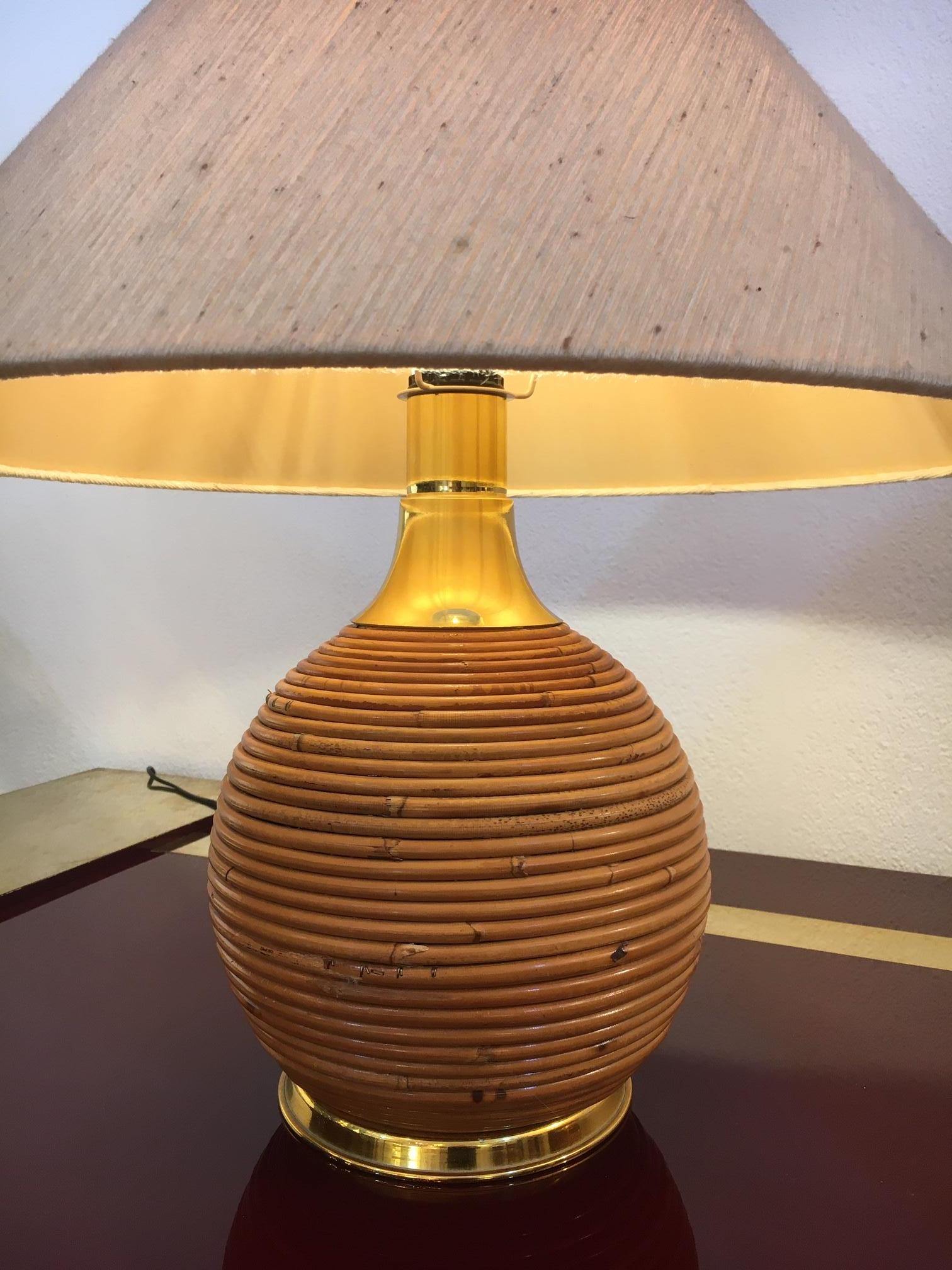 Late 20th Century 1970s Pair of Bamboo & Brass Table Lamp For Sale