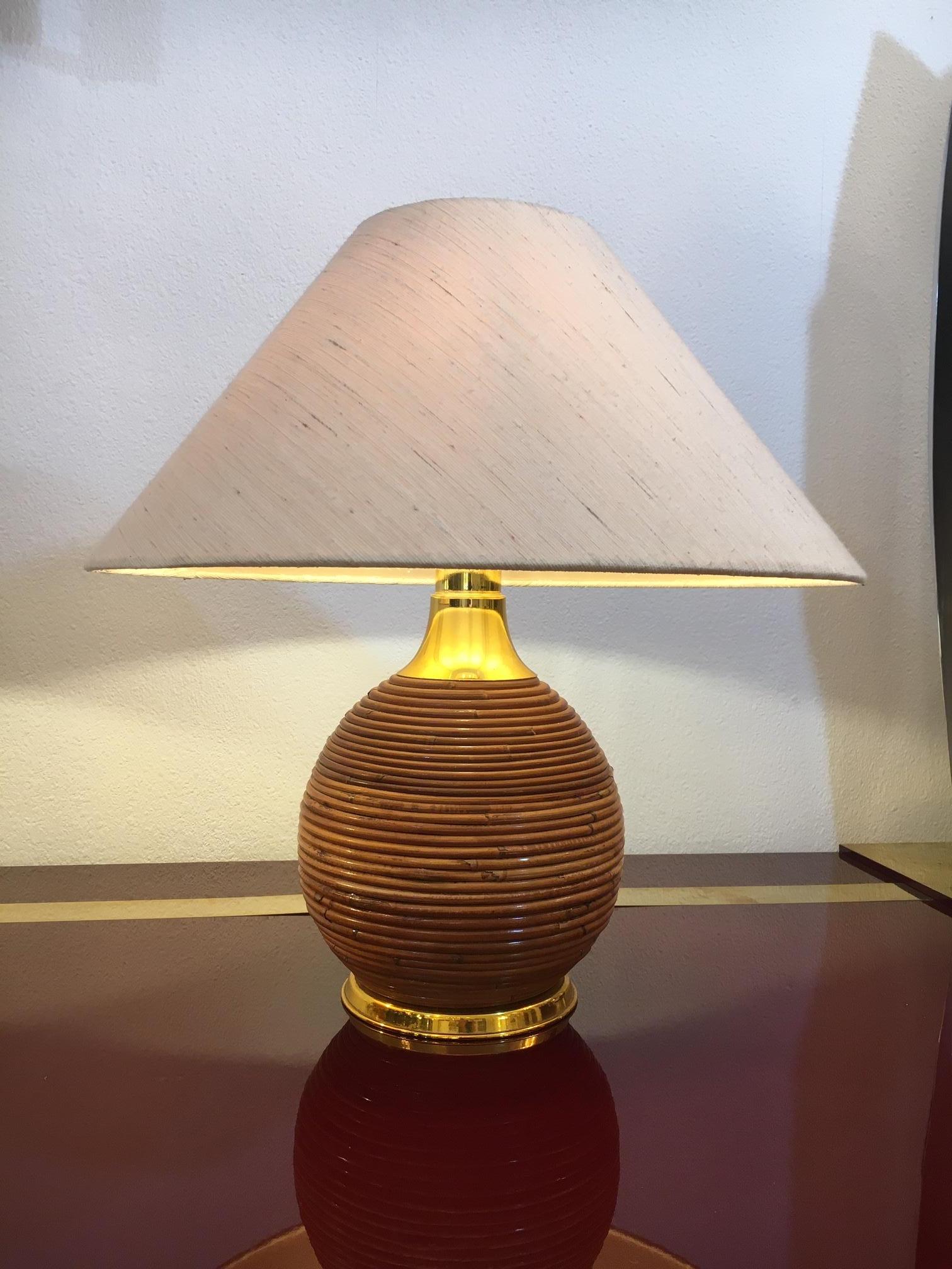 1970s Pair of Bamboo & Brass Table Lamp For Sale 1