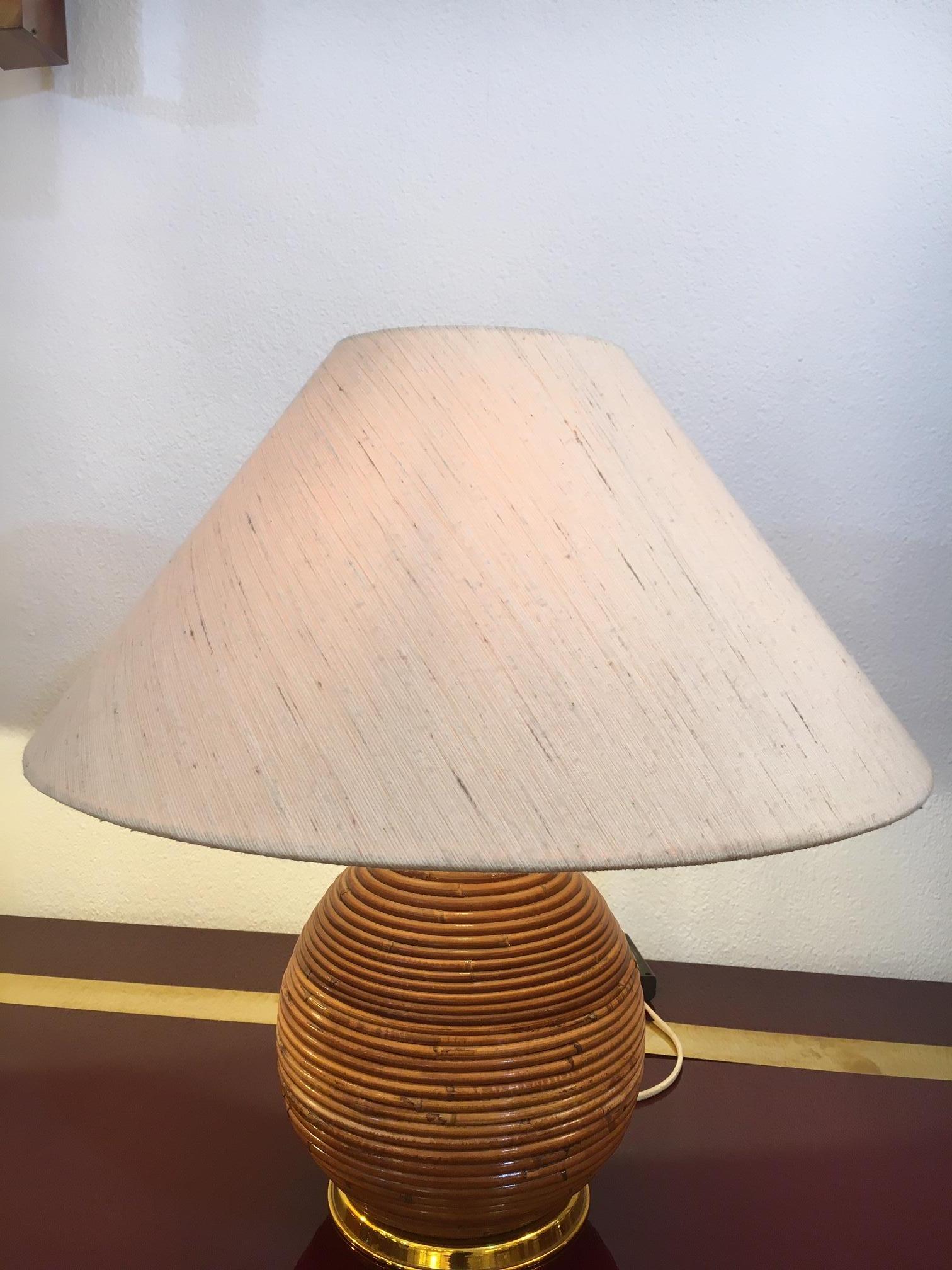 1970s Pair of Bamboo & Brass Table Lamp For Sale 2