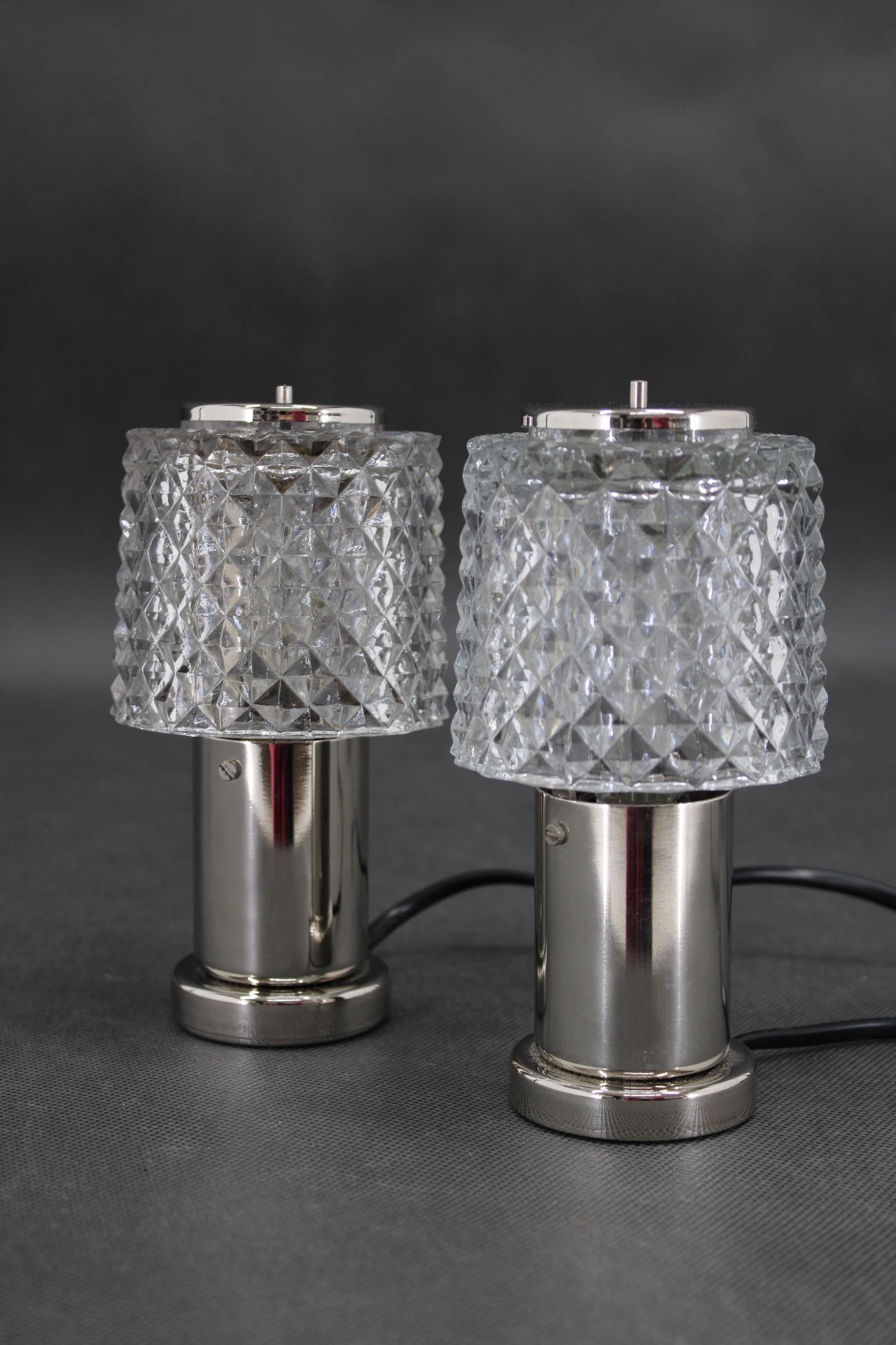 Pareja de lámparas de cristal de mesilla de noche de los años 70, Kamenicky Senov, Checoslovaquia en venta 2