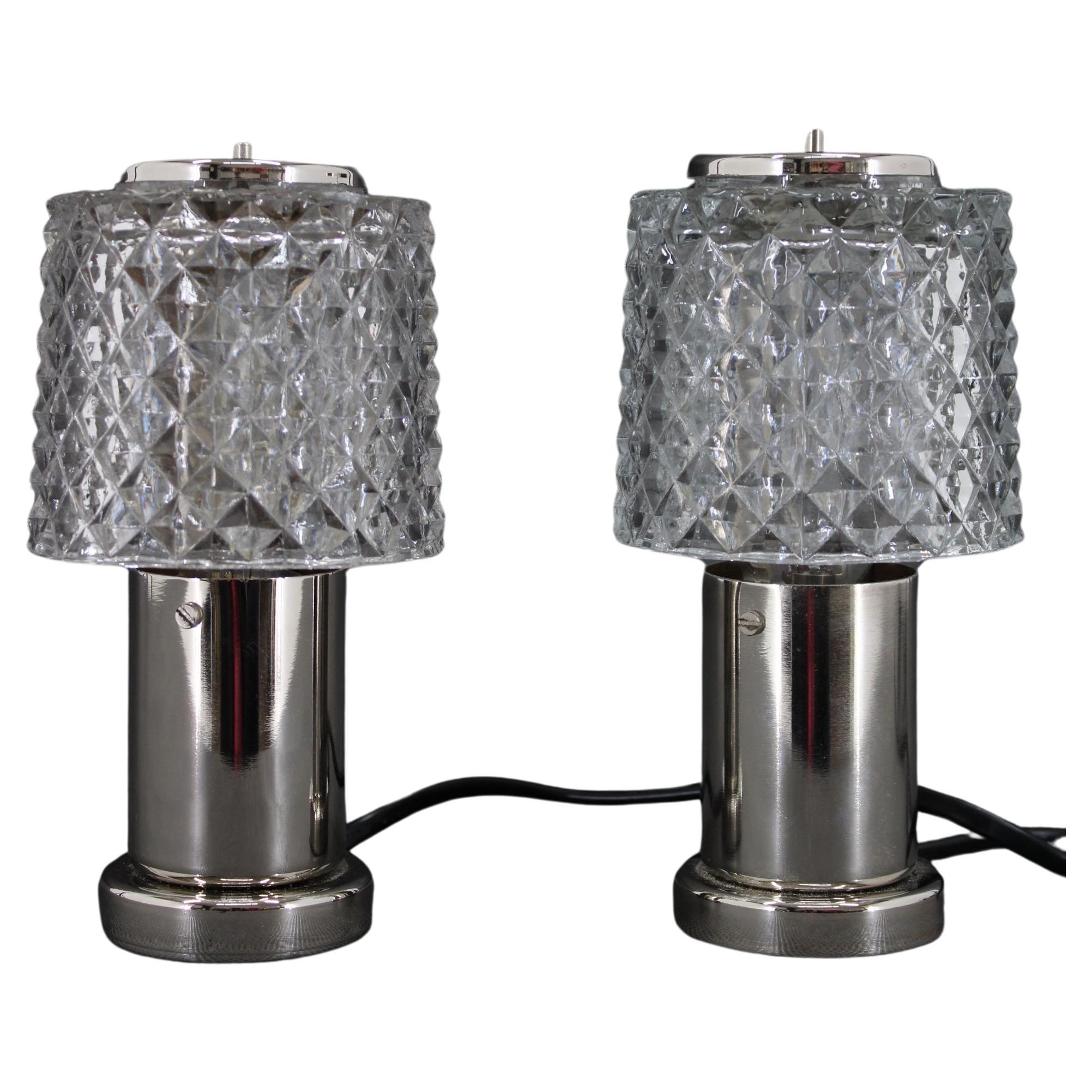 Paire de lampes de chevet en verre par Kamenicky Senov, Tchécoslovaquie, années 1970