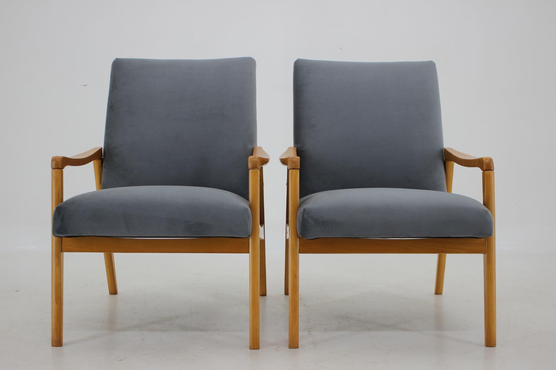 Late 20th Century 1970s, Pair of Beech Armchairs, Czechoslovakia  For Sale