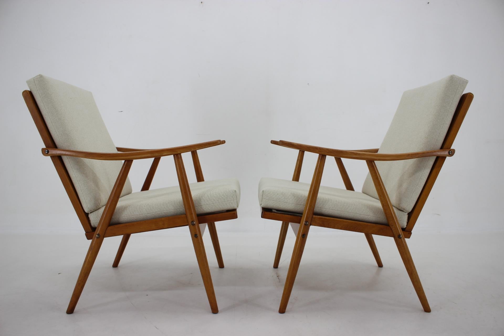 Late 20th Century 1970s Pair of Beech Armchairs, Czechoslovakia For Sale