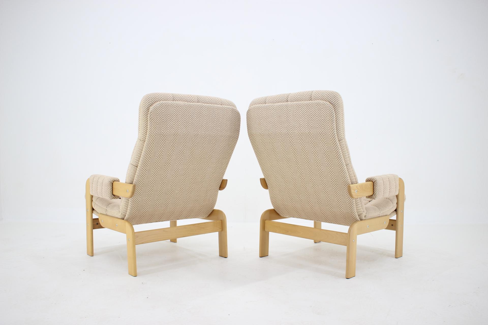 Late 20th Century 1970s Pair of Beech High Back Armchairs, Czechoslovakia  For Sale