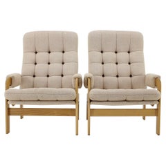 1970s Pair of Beech High Back Armchairs, Czechoslovakia