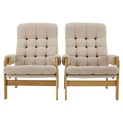 Vintage 1970s Pair of Beech High Back Armchairs, Czechoslovakia 