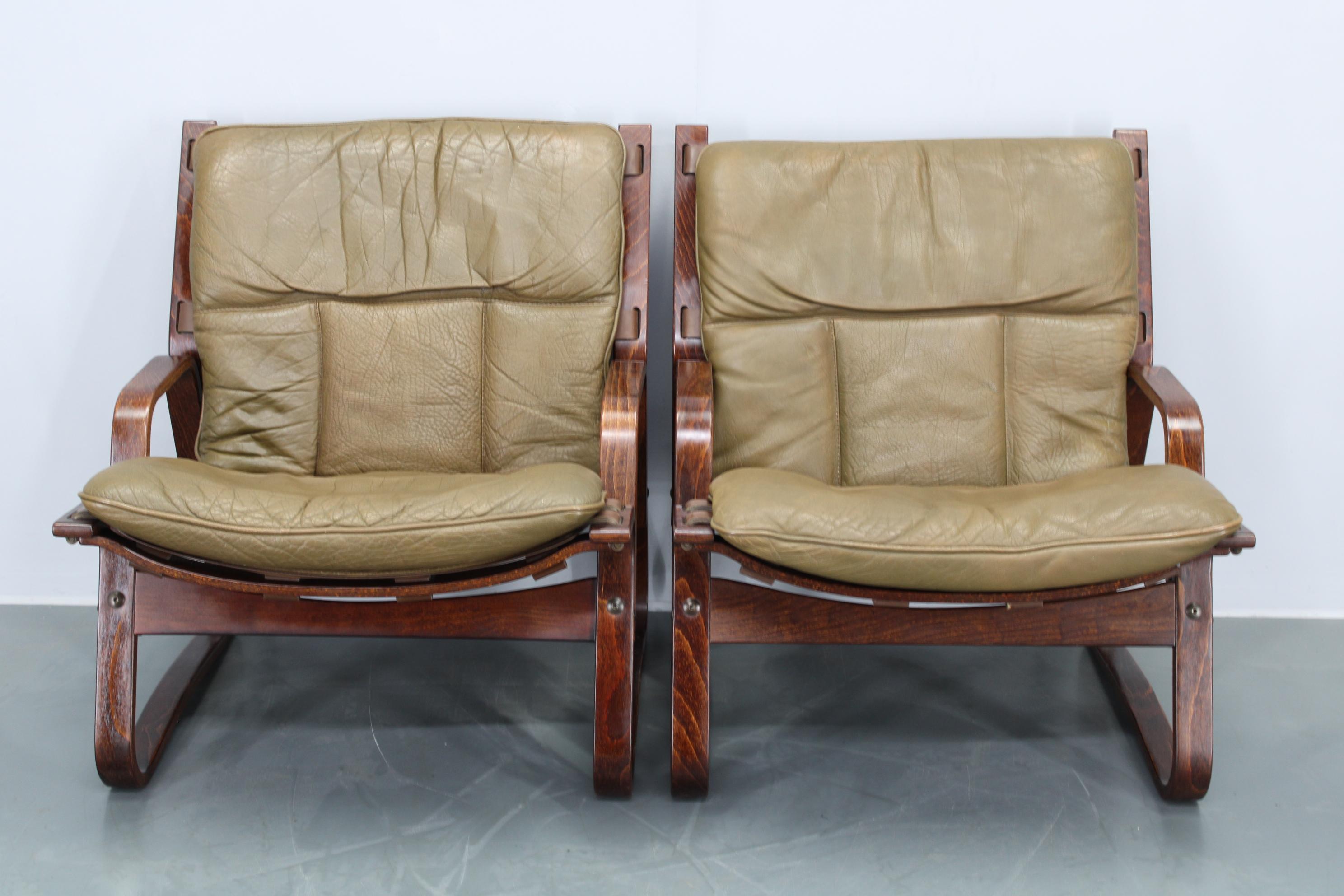 Paar Loungesessel aus Bugholz und Buffalo-Leder von Giske Carlsen für Klep, 1970er Jahre im Angebot 6