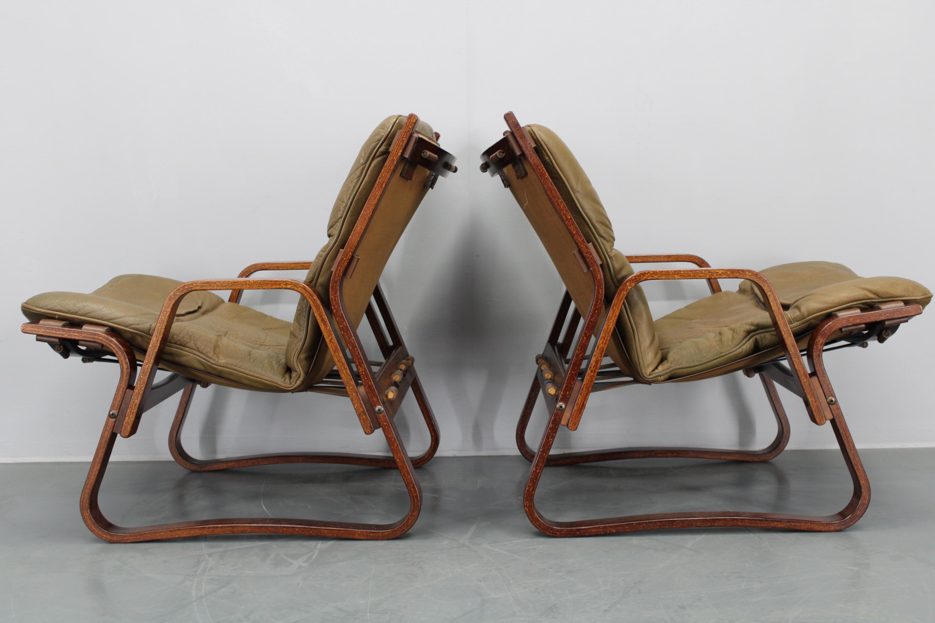 Paar Loungesessel aus Bugholz und Buffalo-Leder von Giske Carlsen für Klep, 1970er Jahre im Angebot 7