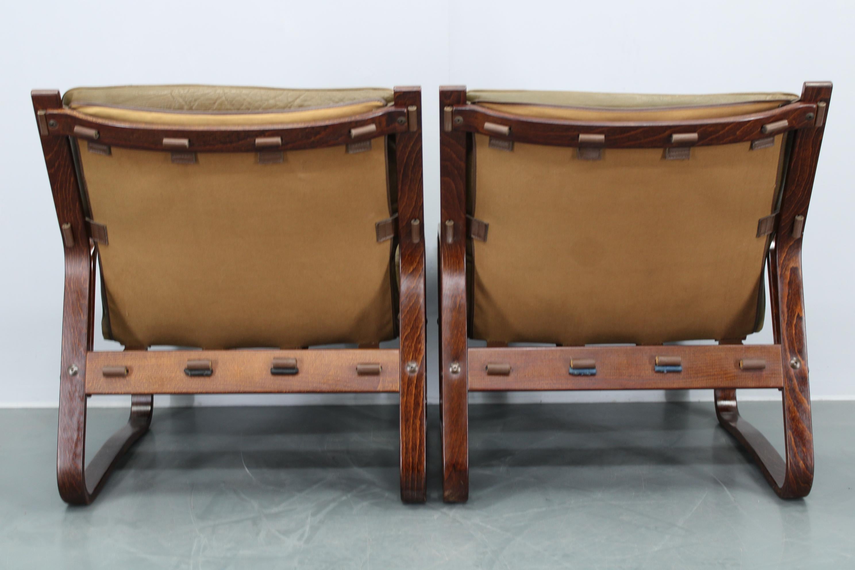 Paar Loungesessel aus Bugholz und Buffalo-Leder von Giske Carlsen für Klep, 1970er Jahre im Angebot 8