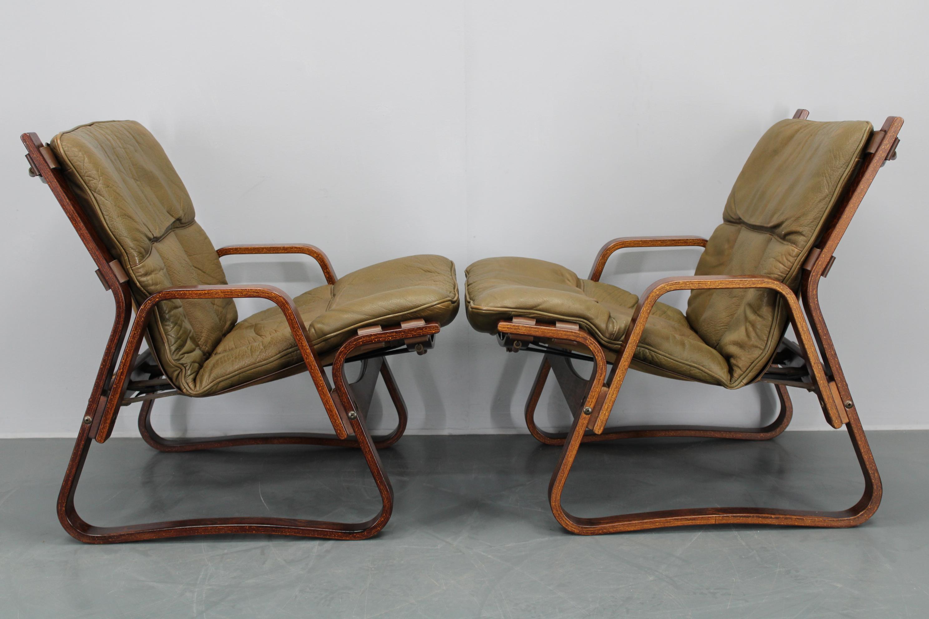 Paar Loungesessel aus Bugholz und Buffalo-Leder von Giske Carlsen für Klep, 1970er Jahre im Angebot 9