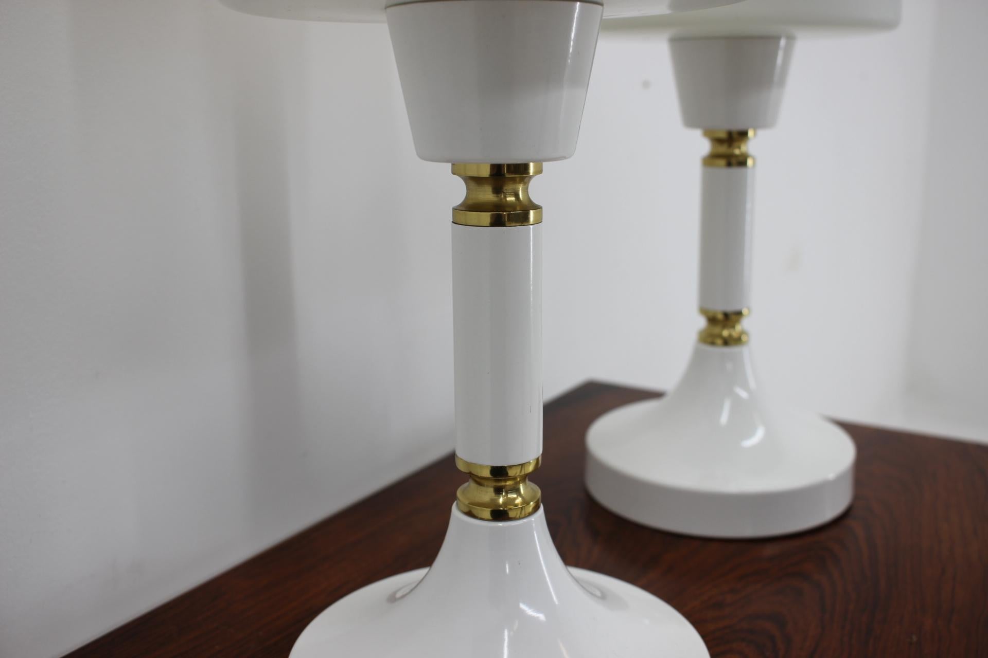 Late 20th Century 1970s Pair of Big Glass and Metal Table Lamps, Czechoslovakia