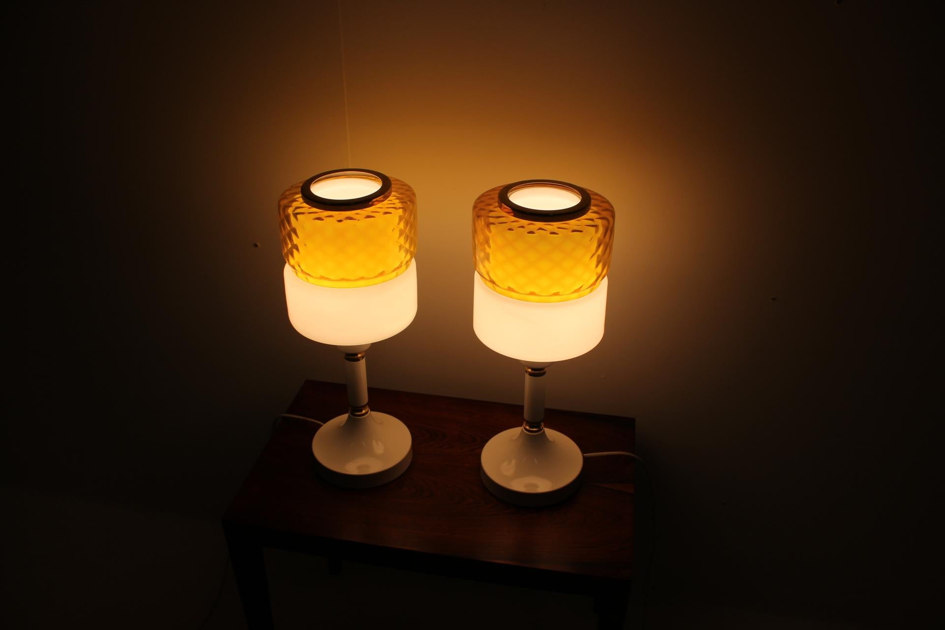 1970s Pair of Big Glass and Metal Table Lamps, Czechoslovakia 2