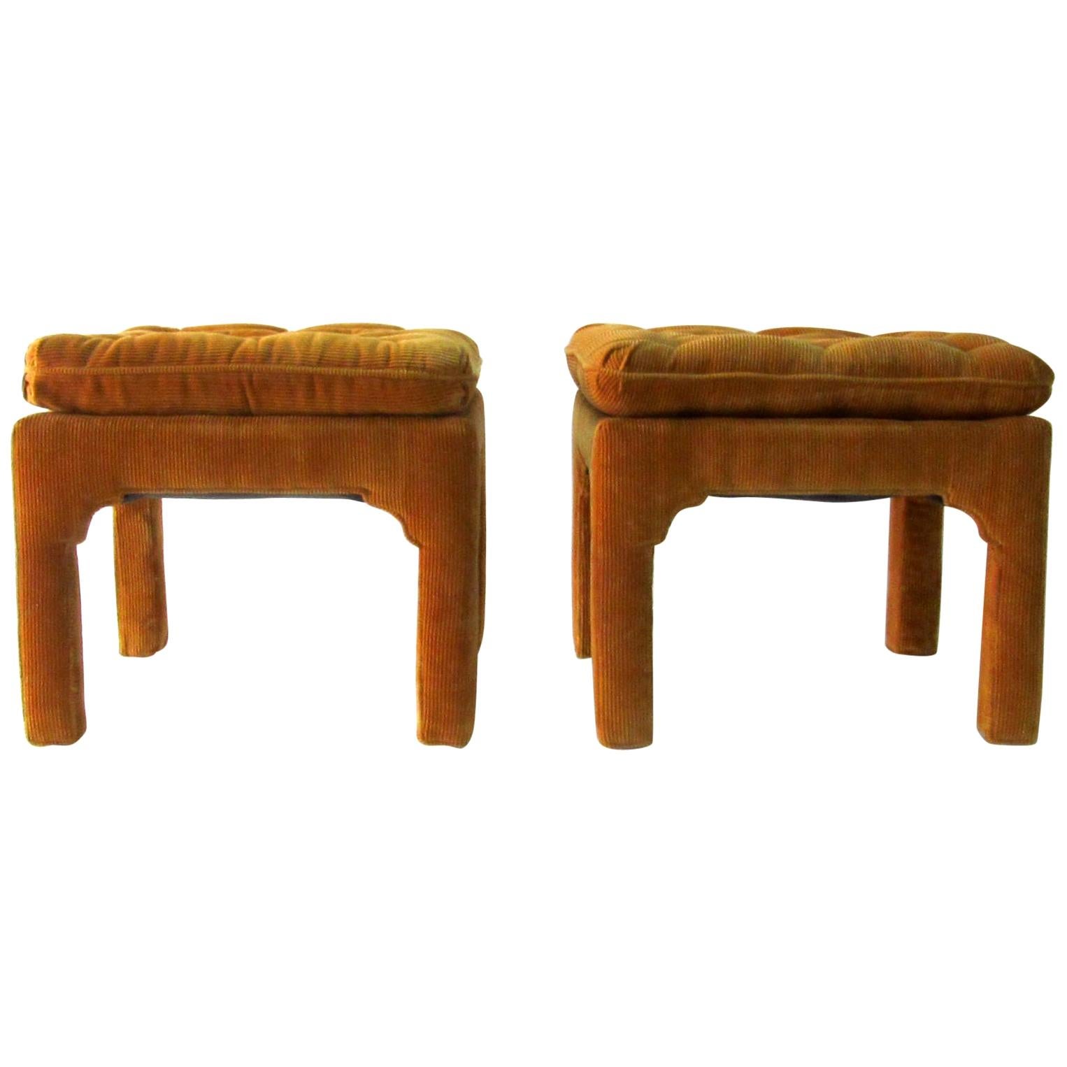 1970s Pair of Billy Baldwin Hollywood Regency Poufs / Stools / Ottomans