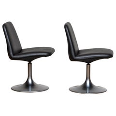 1970s Pair of Black "Vinga" Swivel / Slipper Chairs by Johanson Design Markaryd