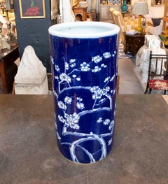 1970s Pair of Blue and White Porcelain Vases with Floral Motifs