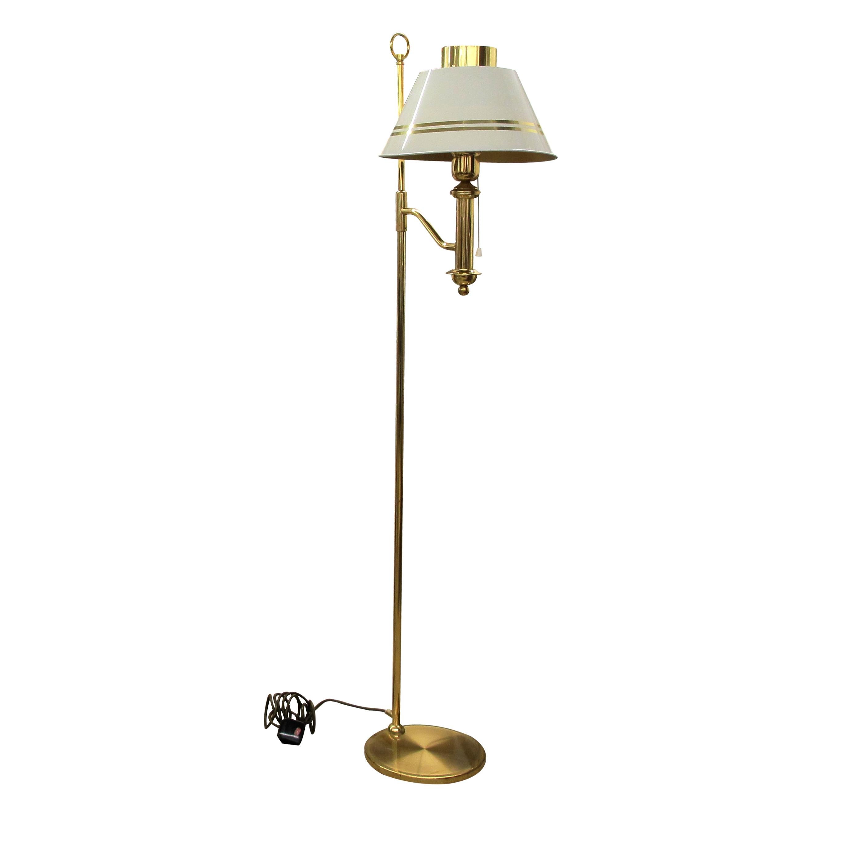 1970s Pair of Brass and Metal Bracket Floor Lamps White Shades, Swedish  In Good Condition For Sale In London, GB