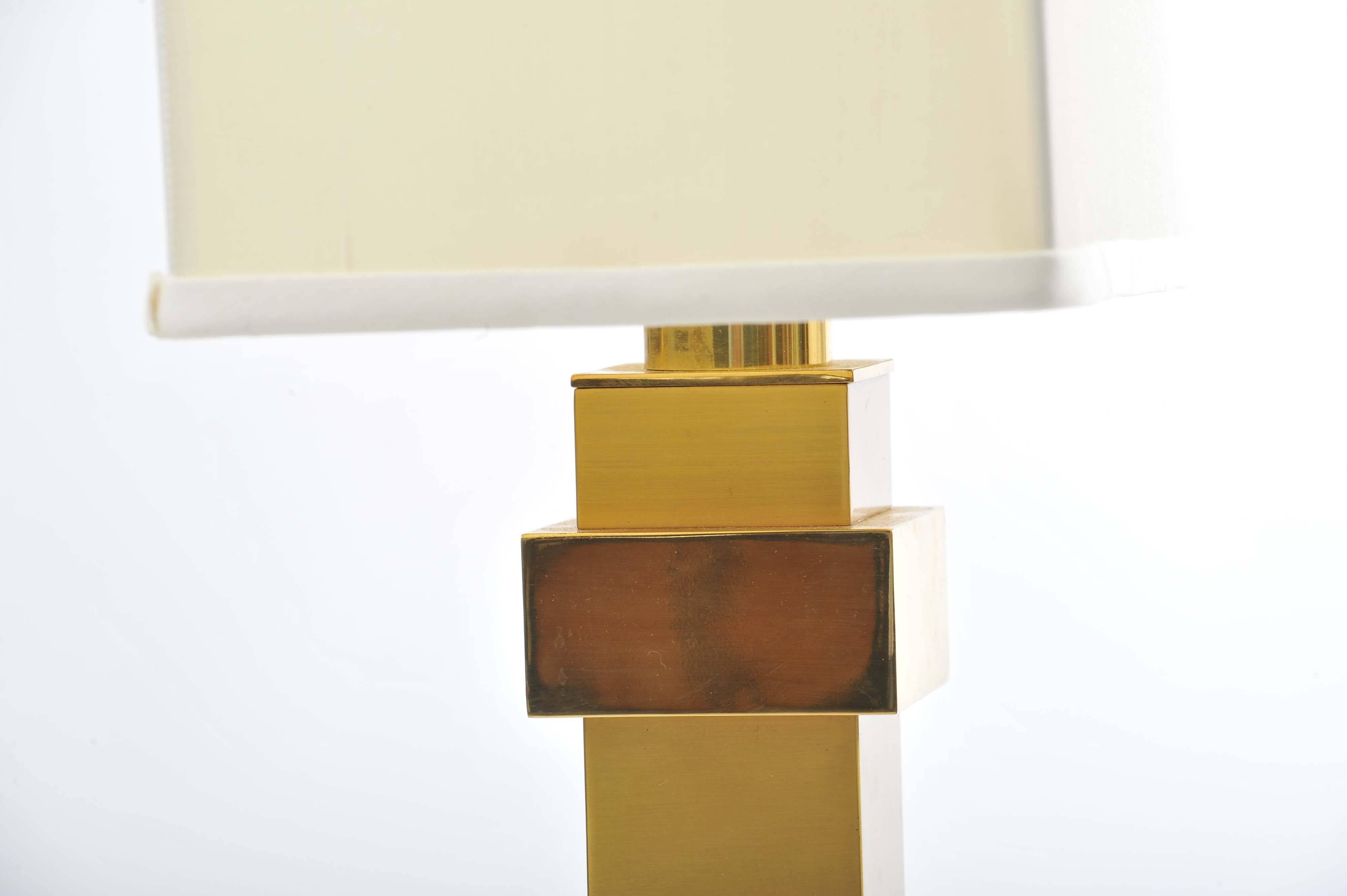 Mid-Century Modern Maison Charles Brass Square Pair of Table Lamps