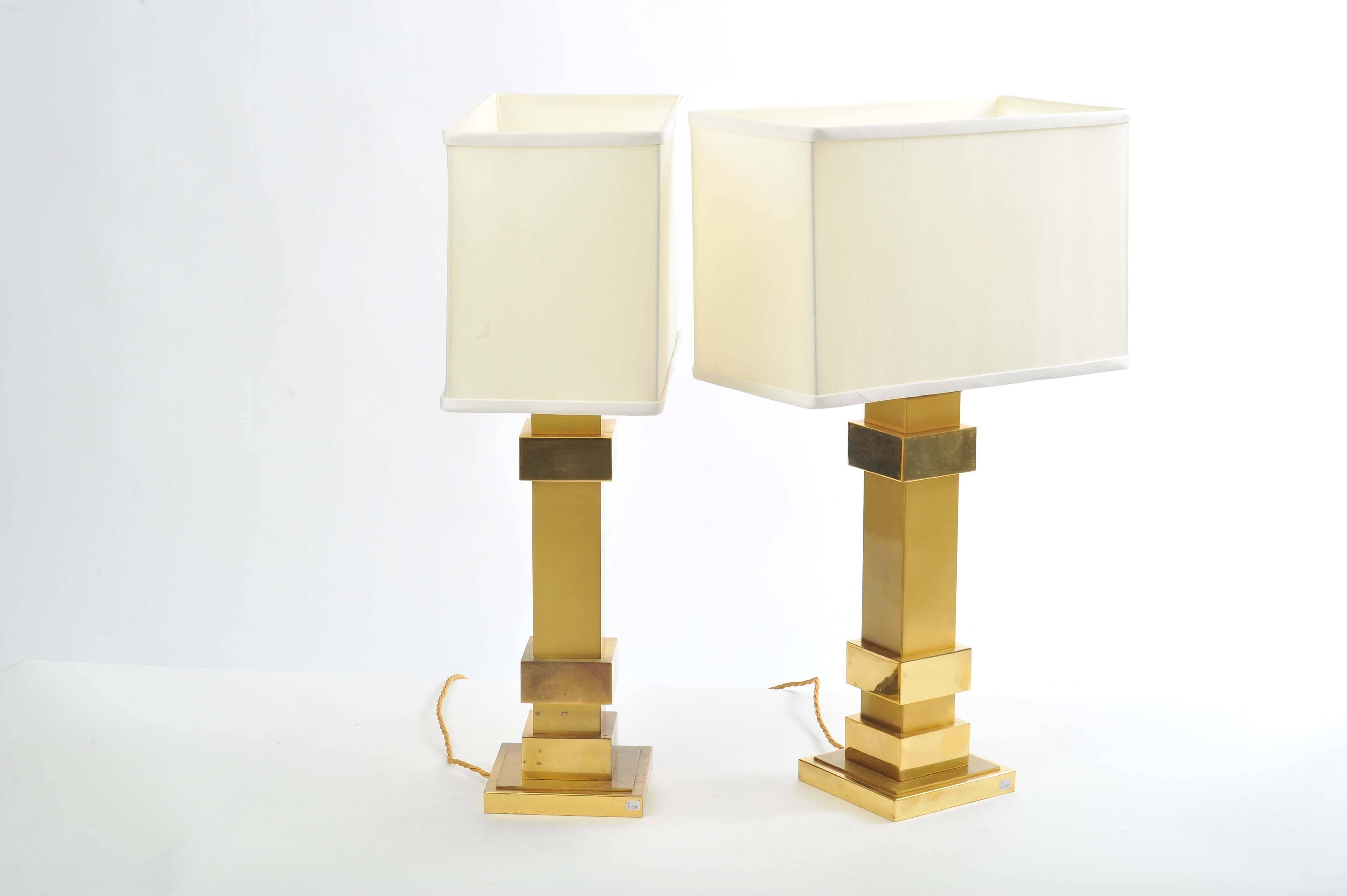 Late 20th Century Maison Charles Brass Square Pair of Table Lamps