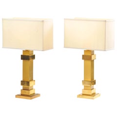 Pair of Brass Rectangular Table Lamps by Maison Charles