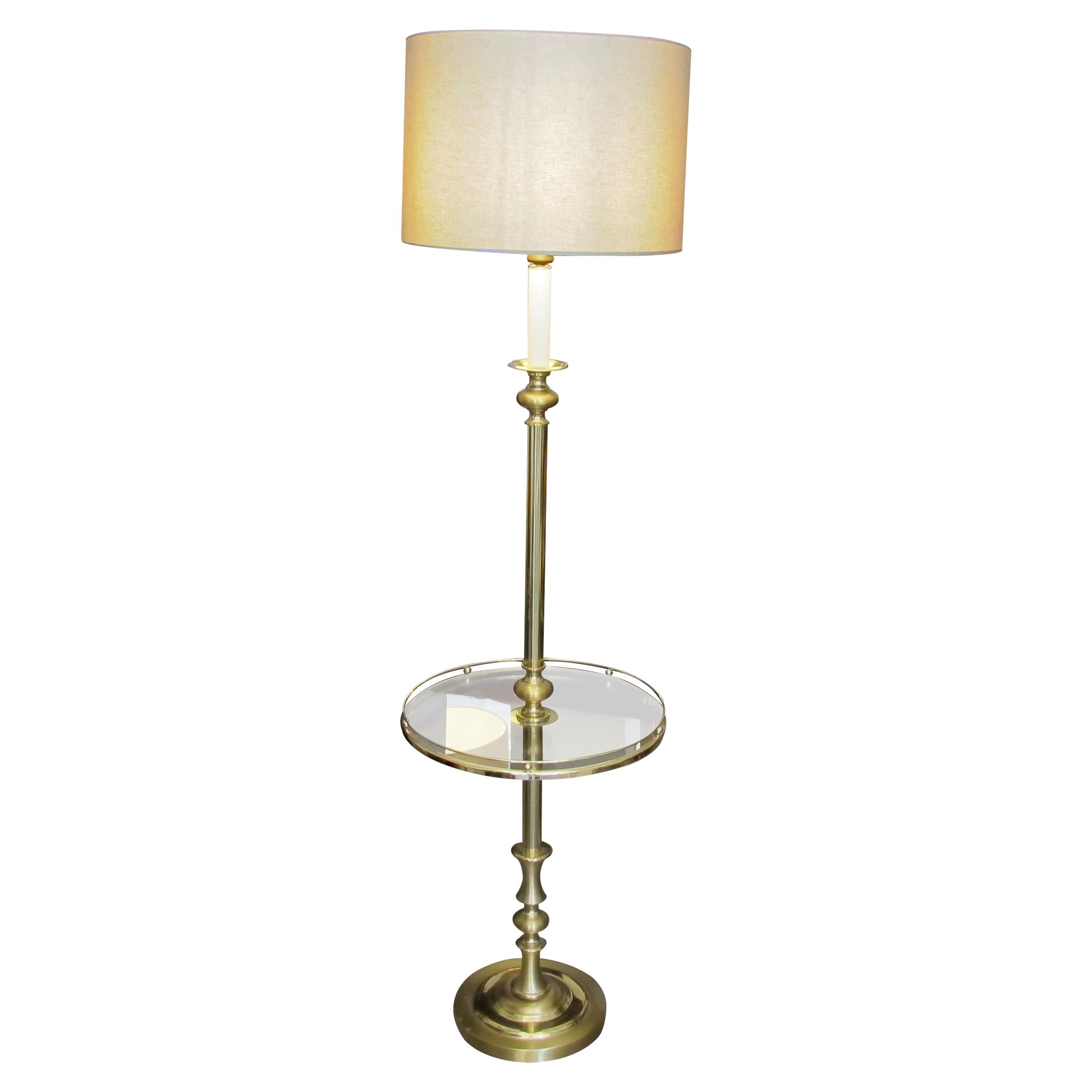Mid-Century Modern 1970s Pair of Brass Floor Lamps with Integrated Side Tables, Swedish For Sale