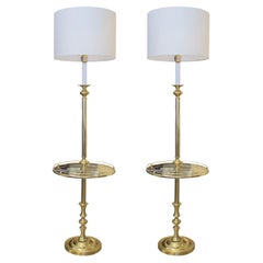 1970s Pair of Brass Floor Lamps with Integrated Side Tables, Swedish